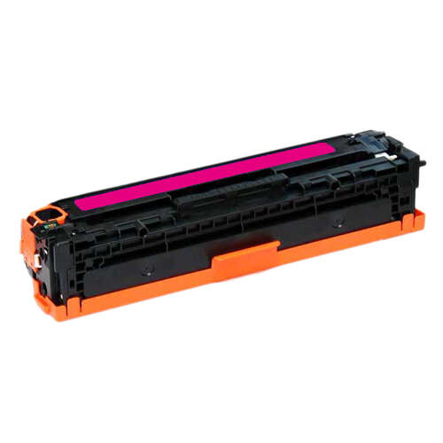 Cartucho de toner preto com detalhes laranja e etiqueta magenta