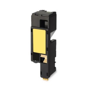 Cartucho de toner preto para impressora com etiqueta amarela.