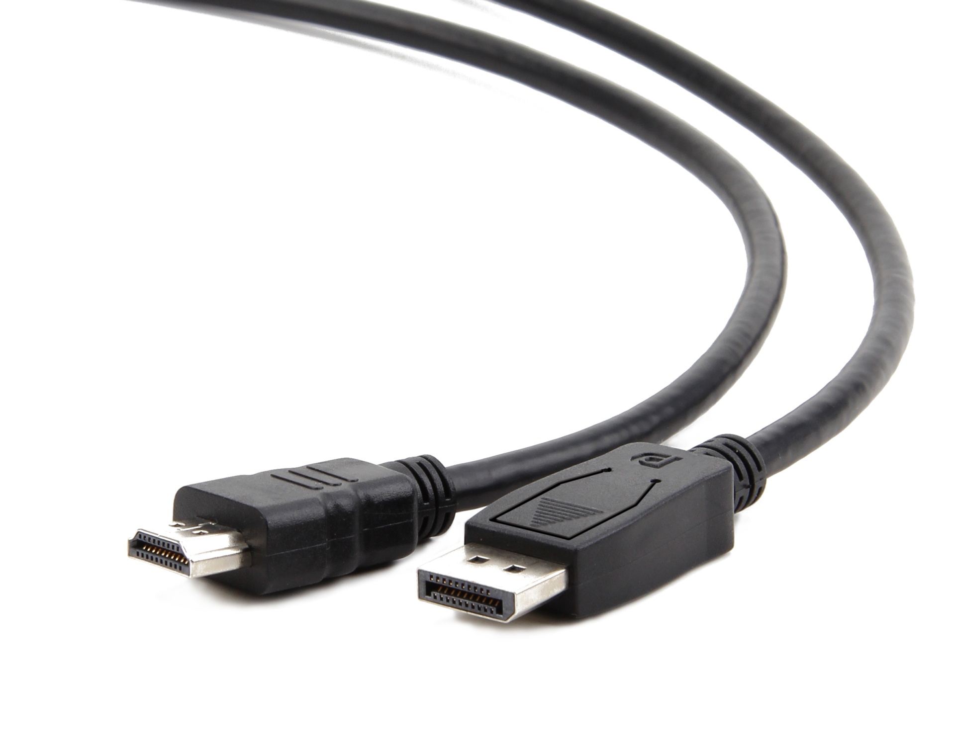 Cabo preto com conectores HDMI e DisplayPort