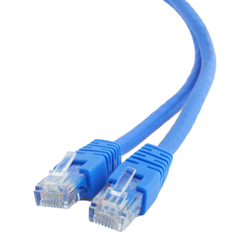 Cabo de rede Ethernet azul com conectores RJ45