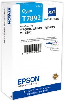 Embalagem de tinta Epson Cyan T7892 com indicação XXL para impressoras WorkForce Pro