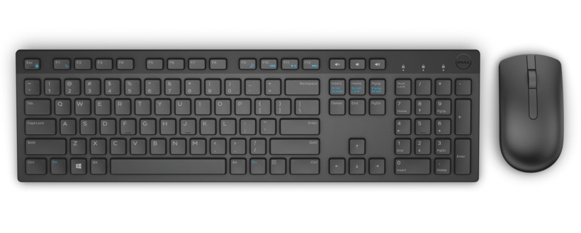 teclado e rato sem fios Dell preto num fundo branco