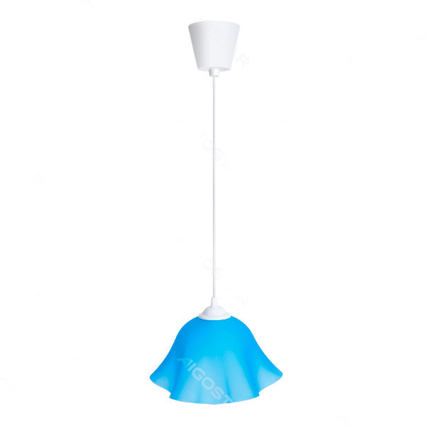 Luminária pendente com cúpula azul em forma de sino