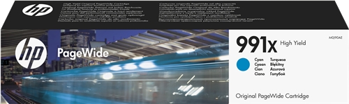 Cartucho de tinta HP PageWide 991X ciano na embalagem