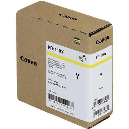 Embalagem de cartão castanho da Canon com etiquetas brancas com texto e códigos de barras