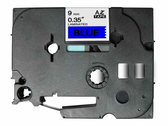 Cassete de fita laminada preta para rotuladora 9mm com etiqueta azul BLUE
