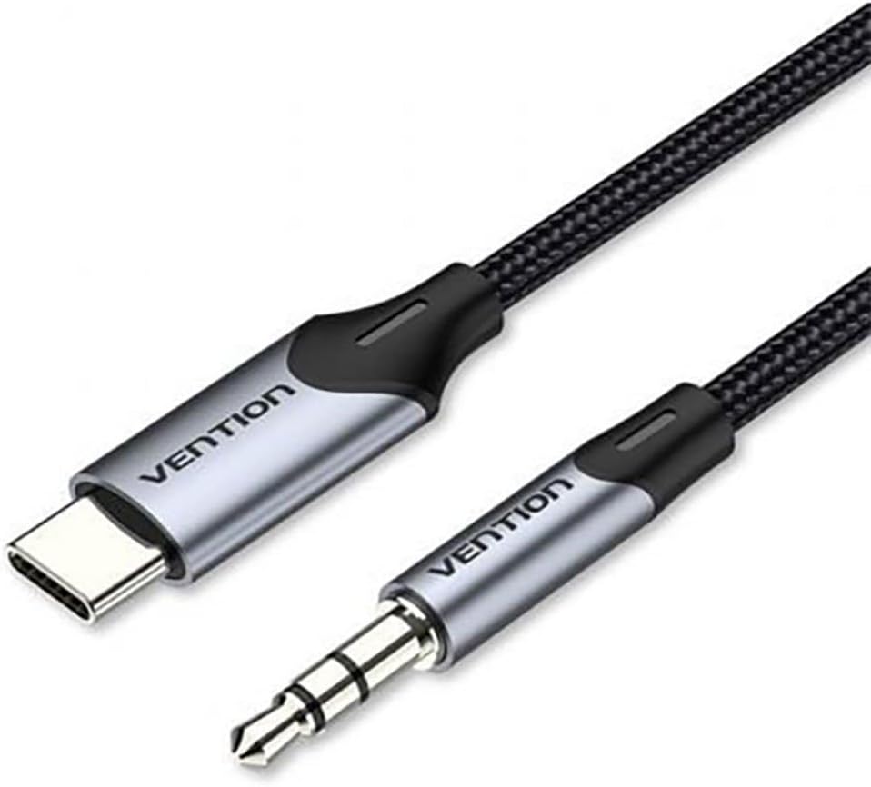 Cabo preto com USB Tipo C e jack 3.5mm da marca VENTION