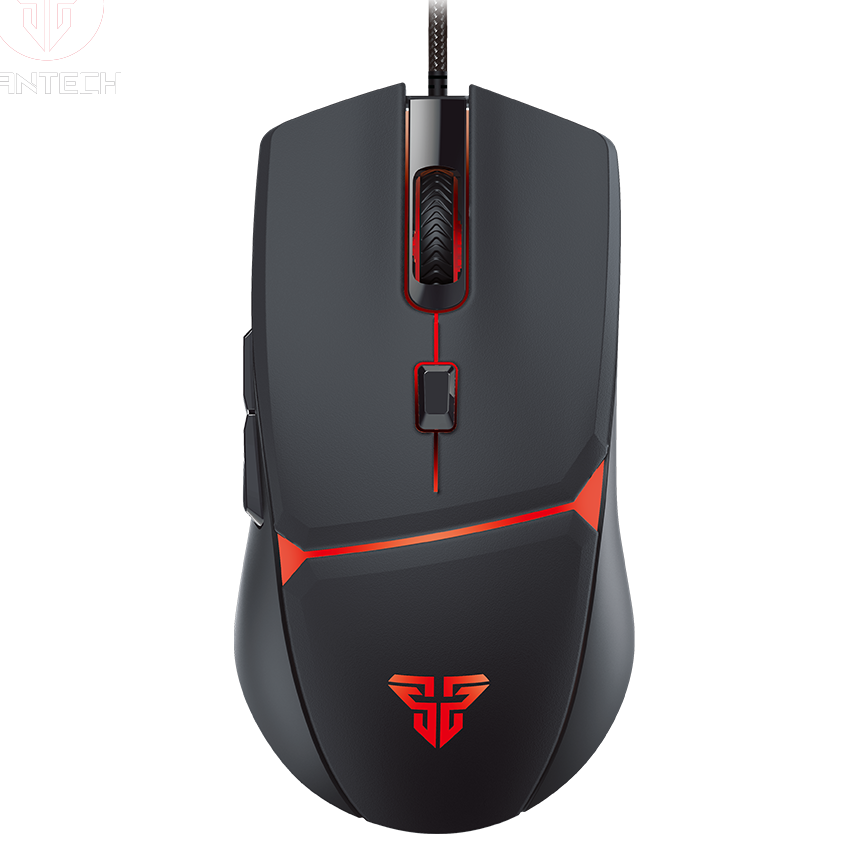 Rato de computador preto com detalhes vermelhos e logotipo FANTECH