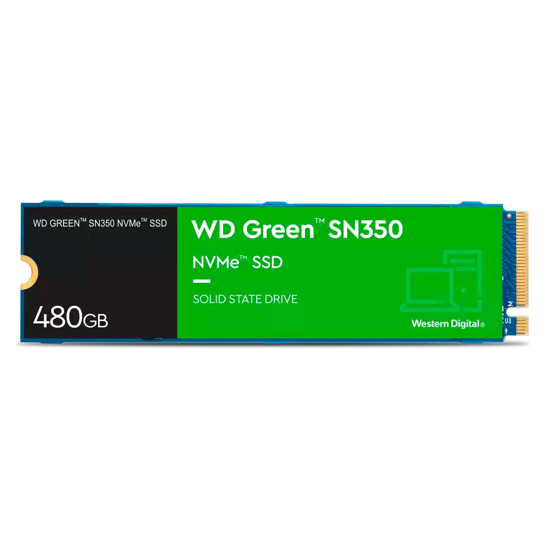 SSD NVMe WD Green SN350 480GB verde e preta