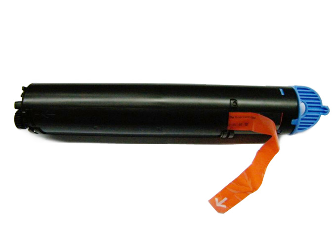 Cartucho de toner preto com tampa azul e fita laranja