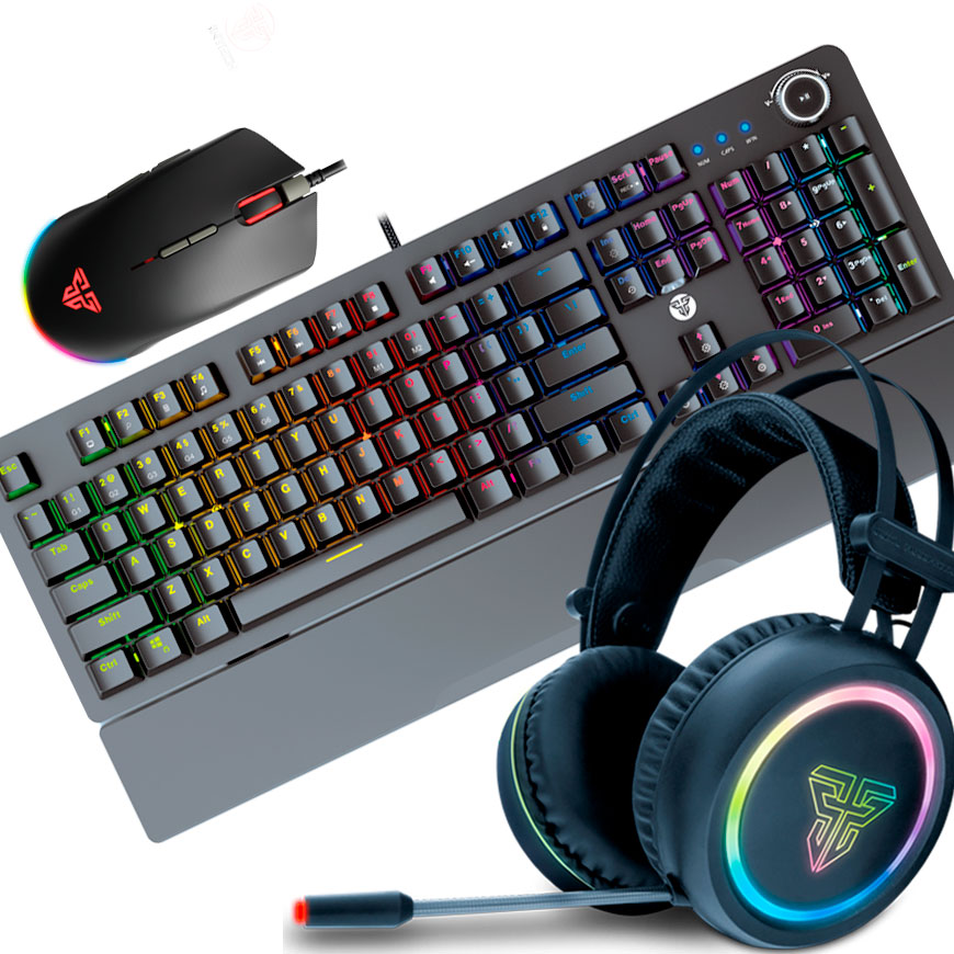 Conjunto de teclado, rato e auscultadores para gaming com iluminação RGB