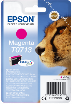 Cartucho de tinta Epson magenta T0713 com imagem de guepardo