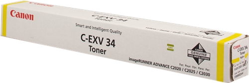 Caixa de toner Canon C-EXV 34 branca com texto e rótulo.