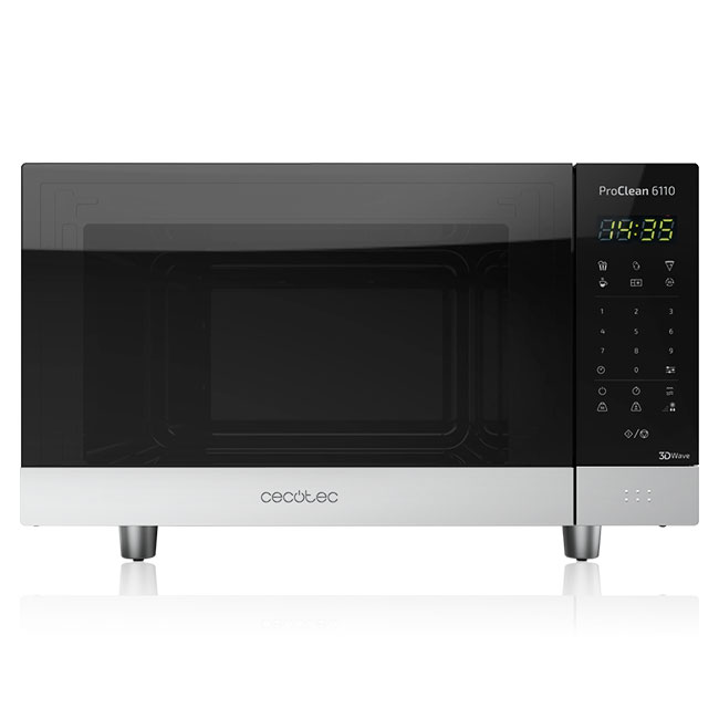 Micro-ondas Cecotec ProClean 6110 em aço inoxidável e vidro preto com painel digital