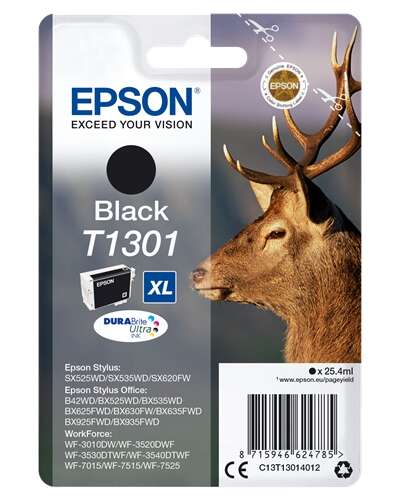 Cartucho de tinta Epson Black T1301 XL com imagem de cervo na embalagem