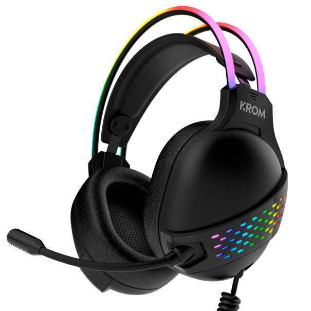 Headset preto com microfone e iluminação RGB