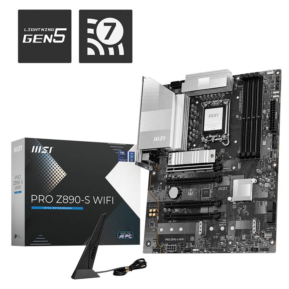 Motherboard MSI PRO Z890-S WIFI com caixa e antena Wi-Fi