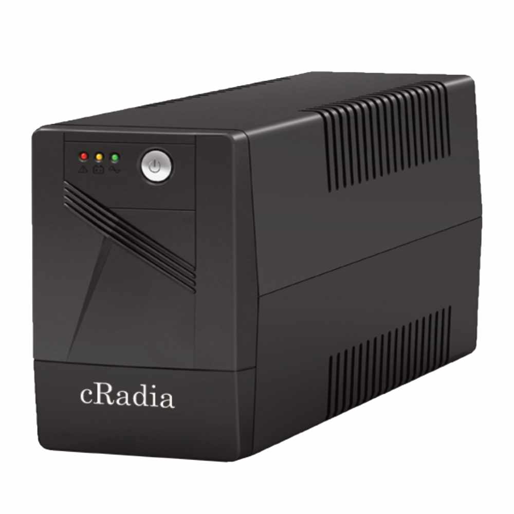 Unidade UPS preta cRadia com botões e LEDs coloridos