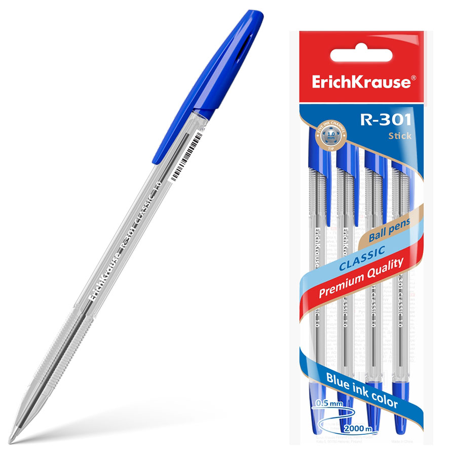 Canetas esferográficas azuis ErichKrause R-301 Classic em embalagem