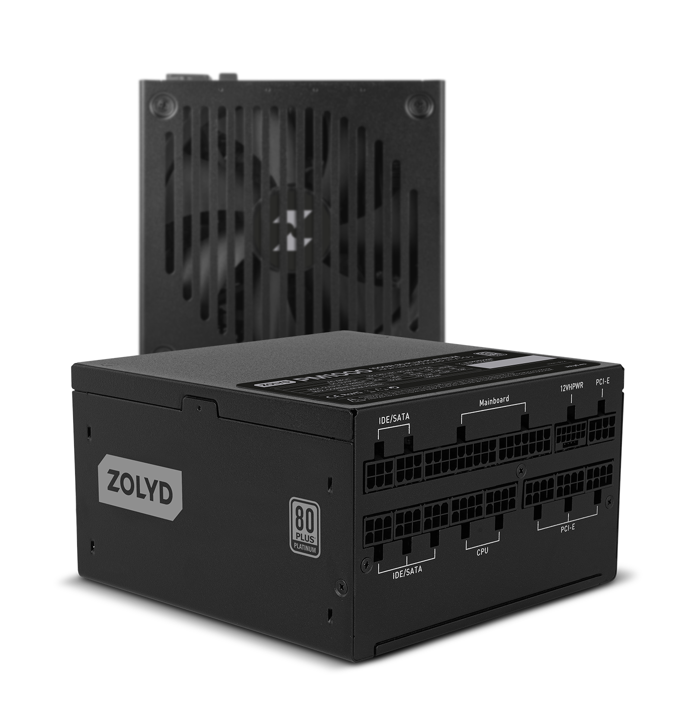 Fonte de alimentação modular preta ZOLYD com certificação 80 PLUS PLATINUM e ventoinha