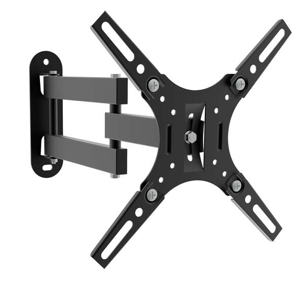 Suporte articulado preto para televisão ou monitor.