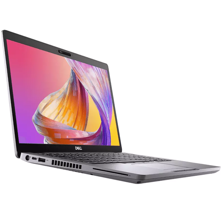 Computador portátil Dell cinzento aberto a mostrar ecrã colorido abstrato