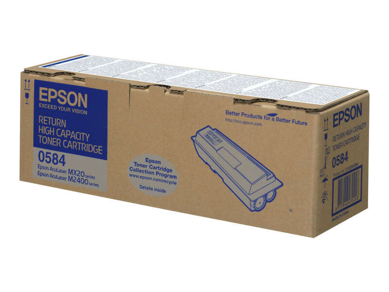 Caixa de cartucho de toner Epson em cartão castanho com texto azul
