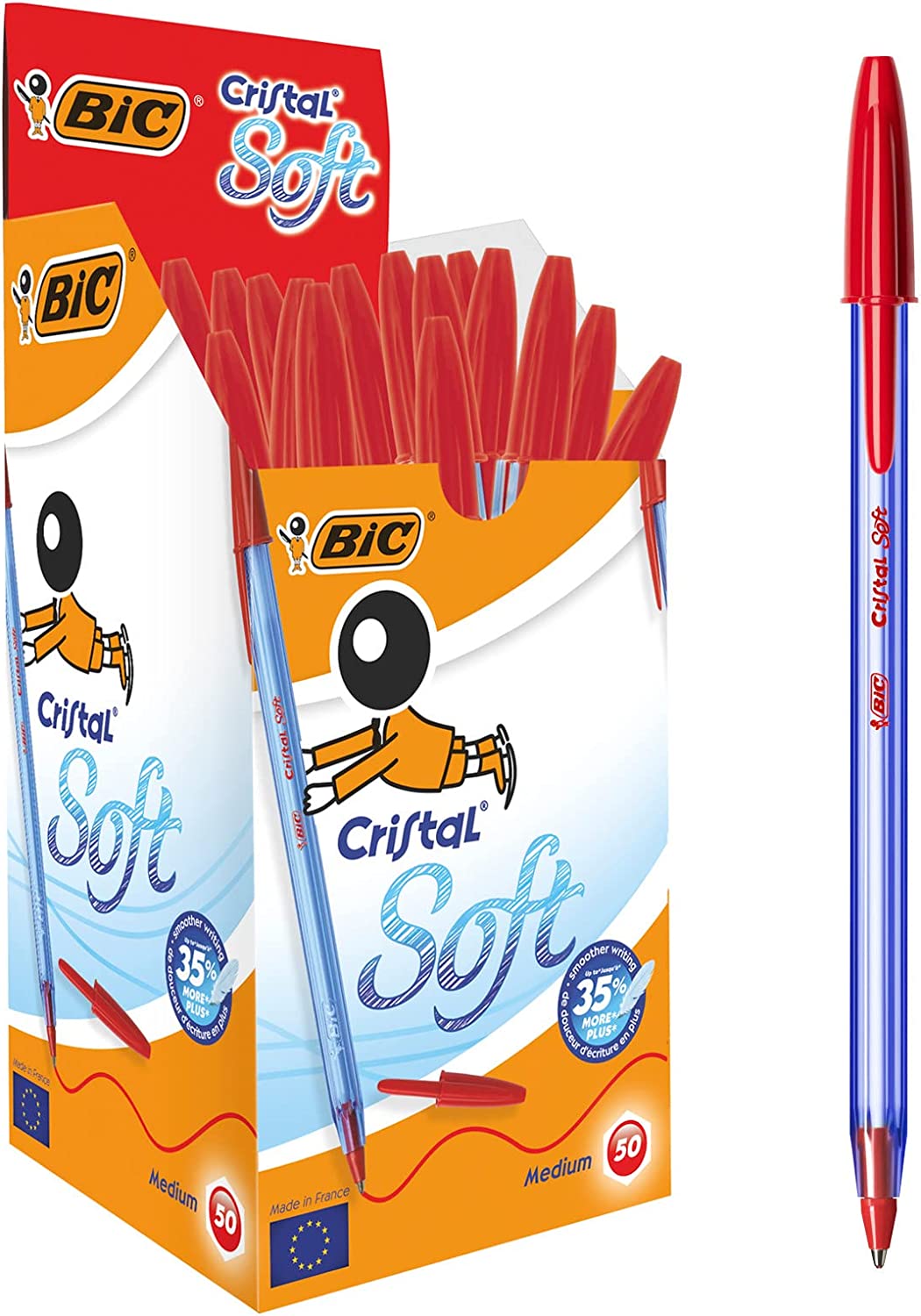Caixa com 50 canetas de bola BIC Cristal Soft vermelhas