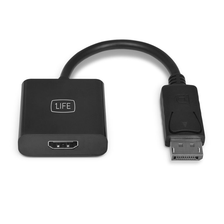 Adaptador preto DisplayPort para HDMI com marca 1LIFE