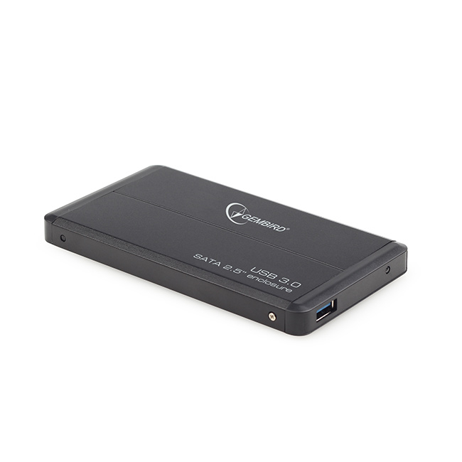 Caixa externa preta para disco SATA 2.5 com USB 3.0 da marca GEMBIRD
