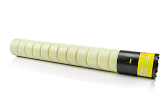 Rolo branco espiralado com rótulo preto e amarelo