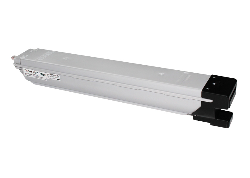 Cartucho de toner cinza com rótulo e extremidade preta