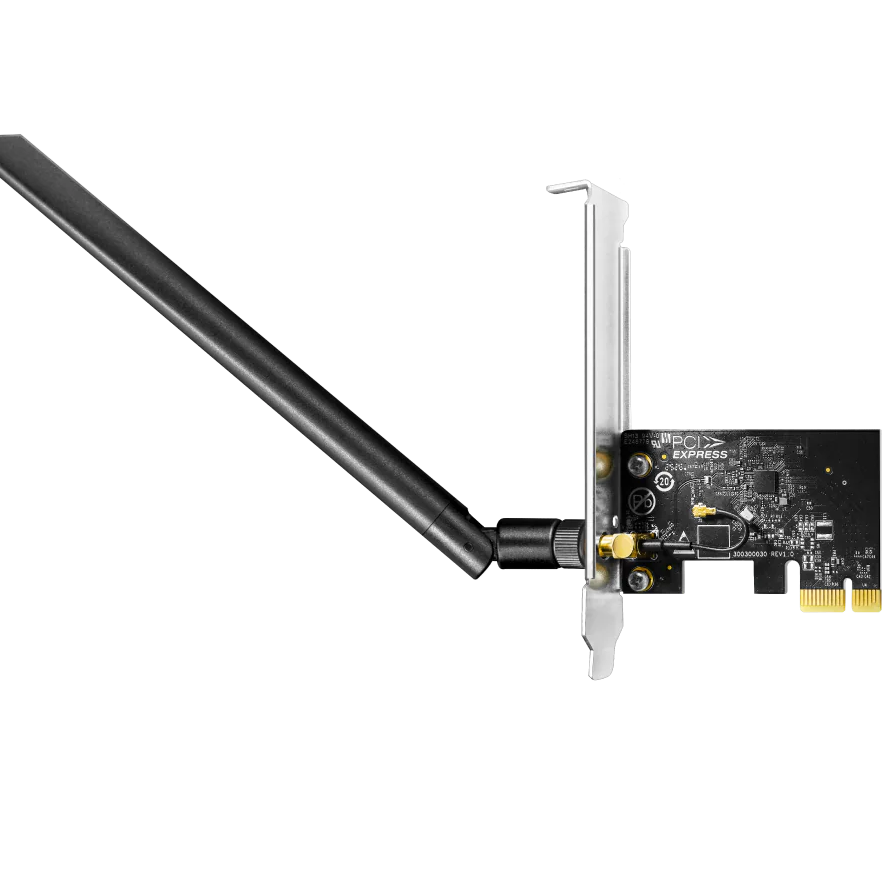 Placa de expansão PCI Express com antena preta e conector dourado