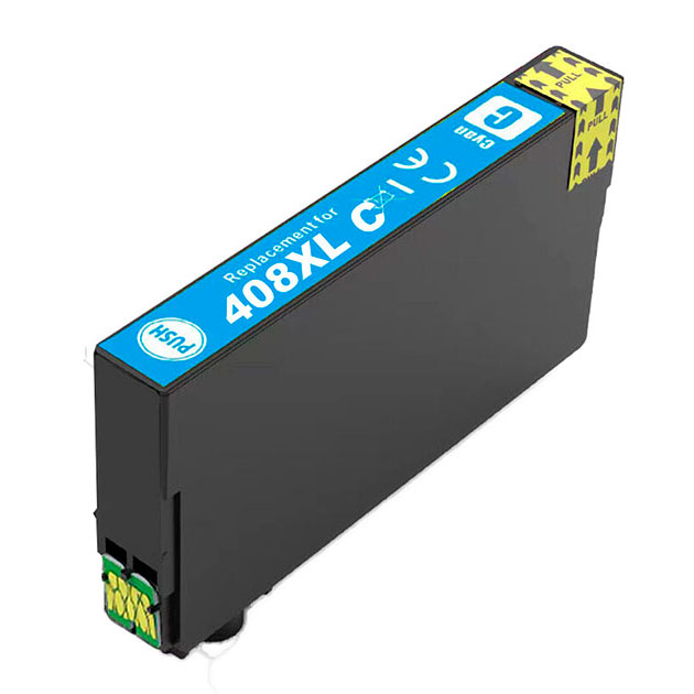 Cartucho de tinta preto com etiqueta azul e selo amarelo PULL