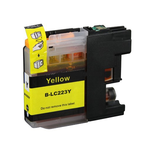 Cartucho de tinta de impressora amarelo com etiqueta e selo de instrução