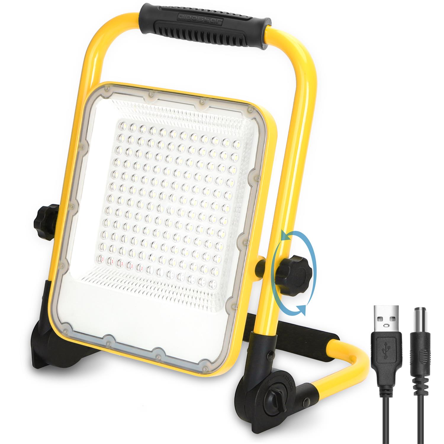 Projetor de luz LED portátil amarelo e preto com cabo USB