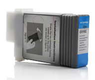 Cartucho de tinta azul para impressora em embalagem cinza e branca