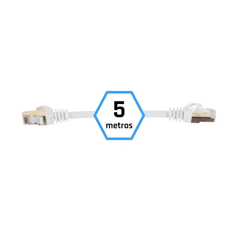 Cabo de rede branco com conectores RJ45, comprimento 5 metros