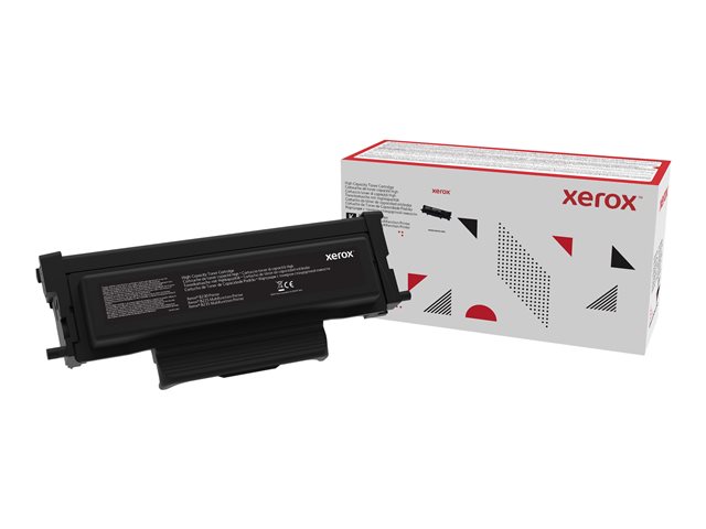 Toner preto Xerox com caixa branca decorada, texto legível e detalhes geométricos