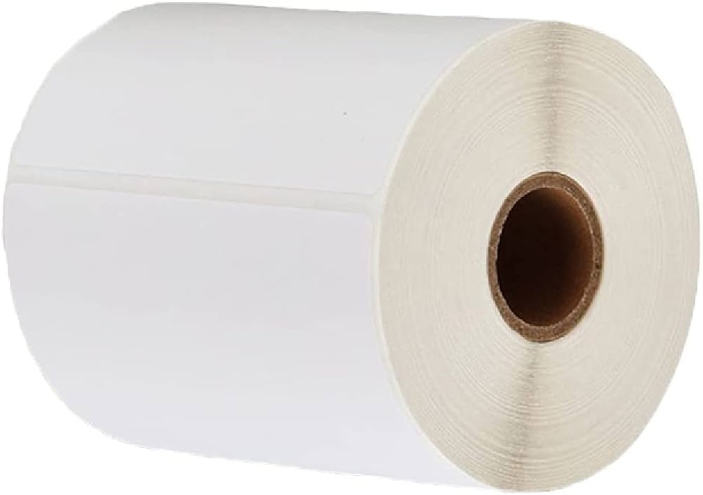 Rolo de etiquetas adesivas brancas com núcleo castanho