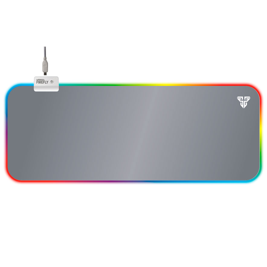 Tapete para rato cinzento com borda LED colorida e conector USB