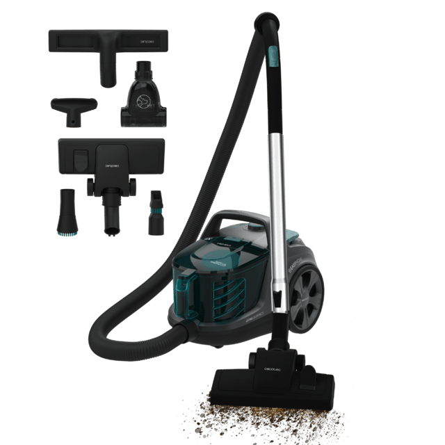 Aspirador de pó cinza escuro com azul e acessórios DENQBAR