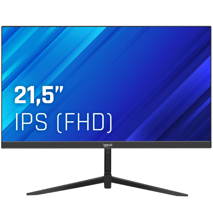 Monitor plano preto de 21,5 polegadas com texto IPS (FHD) no ecrã