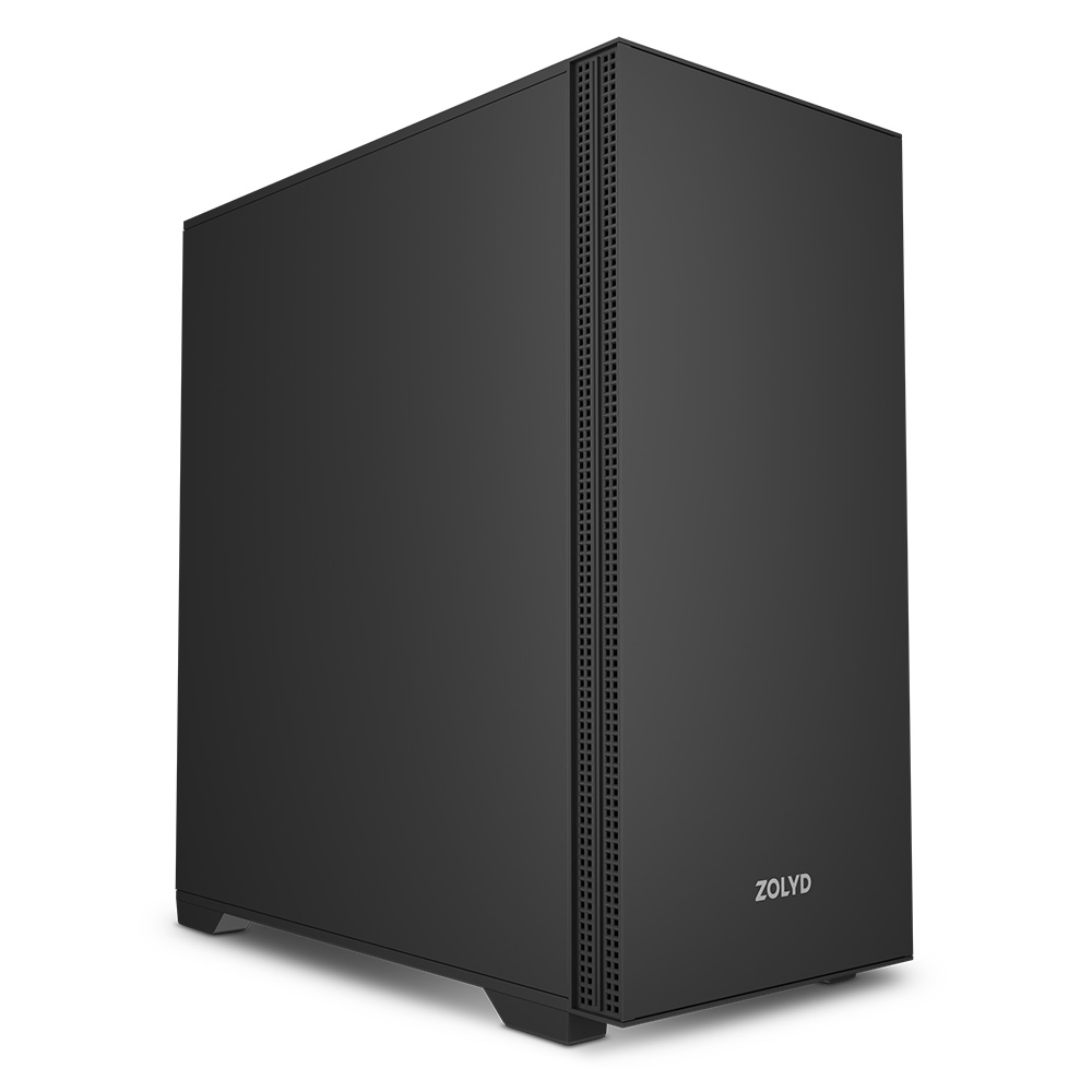 Caixa de computador preta ZOLYD com grelhas de ventilação frontais
