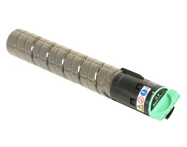 Toner ciano para impressora com tampa verde clara e corpo cinzento translúcido