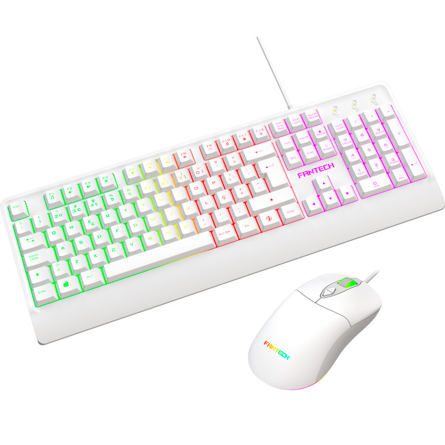 Teclado branco com iluminação RGB e rato branco FANTECH com iluminação