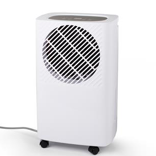 Ar condicionado portátil branco com grelha preta e rodas
