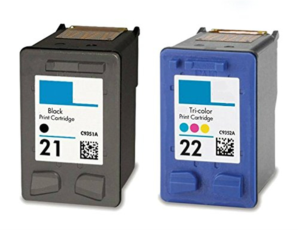 Dois cartuchos de tinta para impressora com rótulos e códigos QR