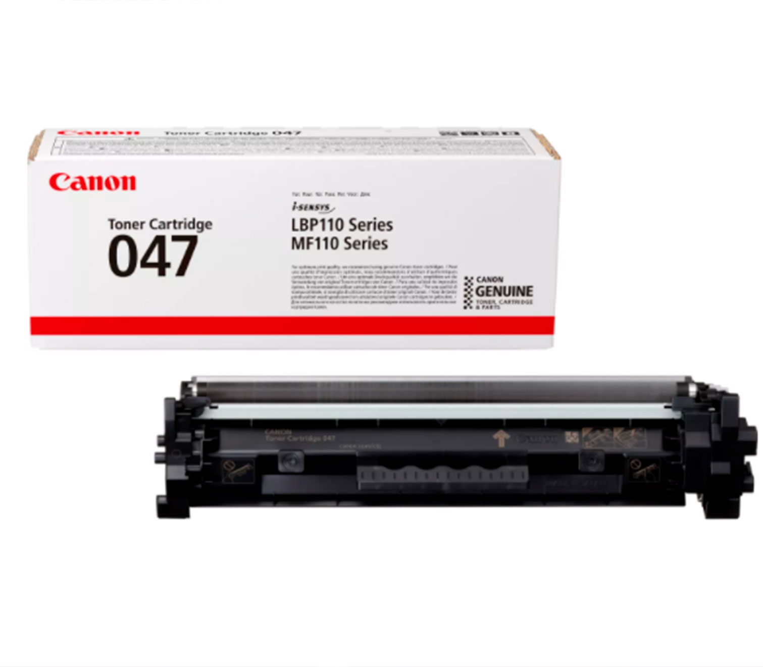 Cartucho de toner Canon 047 para impressora em caixa branca e vermelha