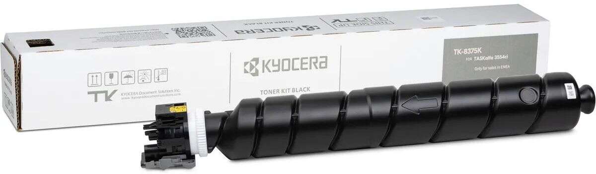 Toner preto Kyocera TK-8375K com embalagem branca e texto cinza e preto